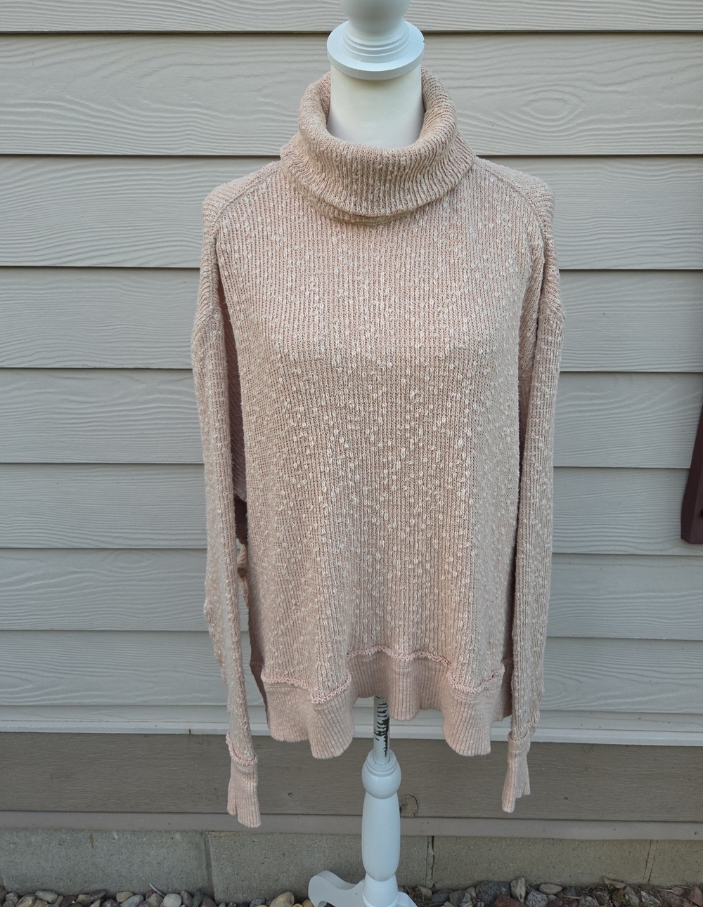 We The Free Blush Chenille Turtleneck Sweater Womens XL